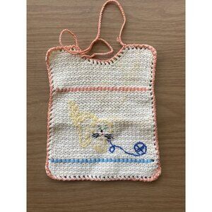 Vintage Crocheted Baby Bib Cat / String  Drool Doll